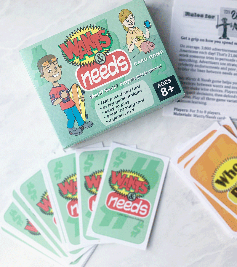 A fun and inviting family-friendly game about money. Help your child learn what they NEED vs what they WANT, and have a little fun!